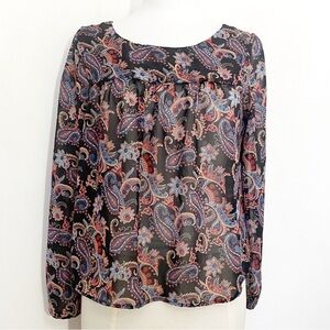 Xhilaration Semi Sheer Babydoll Paisley Lace Back Yoke Semi Cropped Blouse XL